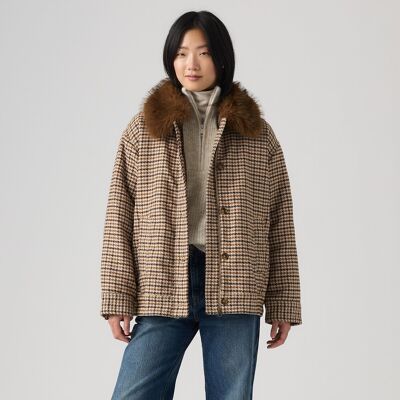 LEVI'S Manteau carreaux col fausse fourrure, taille élastique LEVI'S Manteau carreaux col fausse fourrure, taille élastique