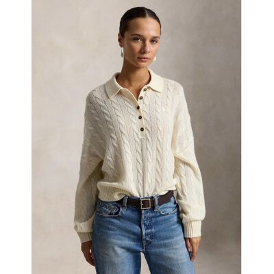 POLO RALPH LAUREN Pull col polo torsadé, 90% laine 10% cachemire POLO RALPH LAUREN Pull col polo torsadé, 90% laine 10% cachemire
