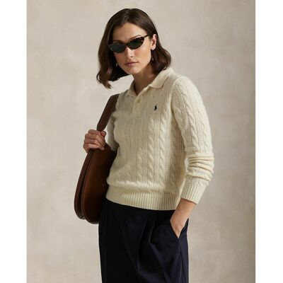 POLO RALPH LAUREN Pull col polo en maille torsadée, 80% laine 20% cachemire POLO RALPH LAUREN Pull col polo en maille torsadée, 80% laine 20% cachemire