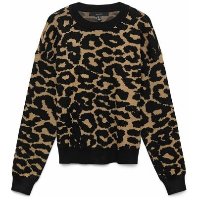 VERO MODA Pull col rond manches longues imprimé léopard VERO MODA Pull col rond manches longues imprimé léopard