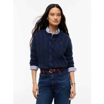 TOMMY HILFIGER Cardigan col rond torsadé en laine TOMMY HILFIGER Cardigan col rond torsadé en laine