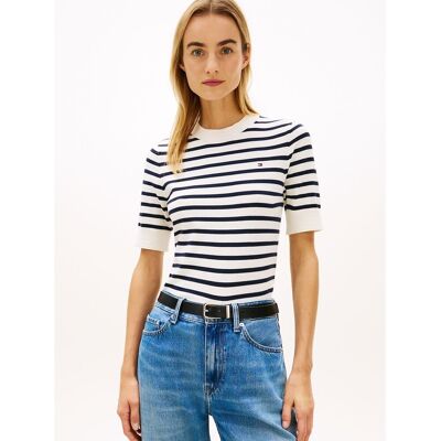 TOMMY HILFIGER Pull rayé à manches courtes col rond TOMMY HILFIGER Pull rayé à manches courtes col rond