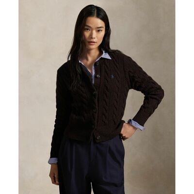 POLO RALPH LAUREN Cardigan en maille torsadée, 80% laine 20% cachemire POLO RALPH LAUREN Cardigan en maille torsadée, 80% laine 20% cachemire