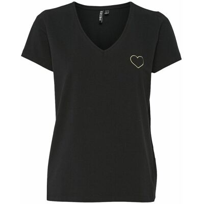 PIECES Tshirt col V, cœur brodé PIECES Tshirt col V, cœur brodé