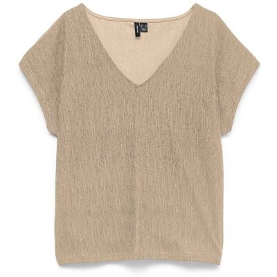 VERO MODA T-shirt manches courtes col en maille pailletée VERO MODA T-shirt manches courtes col en maille pailletée