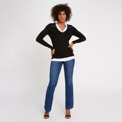 MORGAN Pull chemise 2 en 1 détails zips épaules MORGAN Pull chemise 2 en 1 détails zips épaules