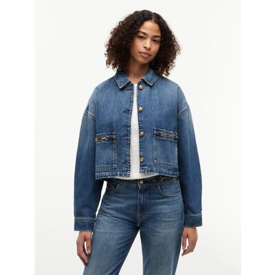 TOMMY HILFIGER Veste courte en jean à mors et drapeau TOMMY HILFIGER Veste courte en jean à mors et drapeau