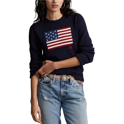 POLO RALPH LAUREN Pull col rond, motif drapeau américain POLO RALPH LAUREN Pull col rond, motif drapeau américain
