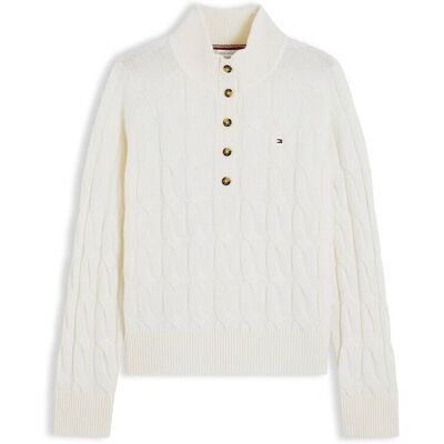 TOMMY HILFIGER Pull torsadé à col boutonné en laine TOMMY HILFIGER Pull torsadé à col boutonné en laine