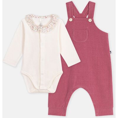 PETIT BATEAU Ensemble salopette et body en molleton, col imprimé fleuri PETIT BATEAU Ensemble salopette et body en molleton, col imprimé fleuri