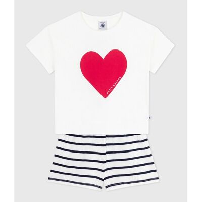 PETIT BATEAU Pyjashort en coton motif cœur et rayures PETIT BATEAU Pyjashort en coton motif cœur et rayures
