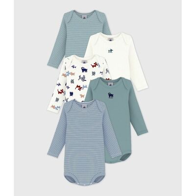 PETIT BATEAU Lot de 5 bodies manches longues, imprimé chien PETIT BATEAU Lot de 5 bodies manches longues, imprimé chien