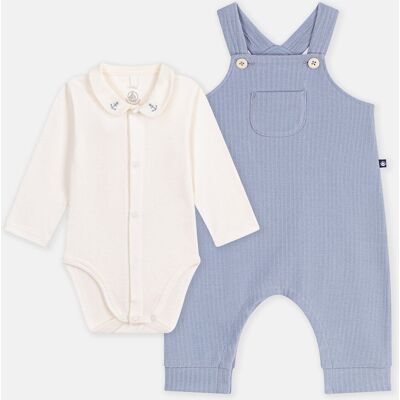 PETIT BATEAU Ensemble salopette et body en molleton, motif ancres PETIT BATEAU Ensemble salopette et body en molleton, motif ancres