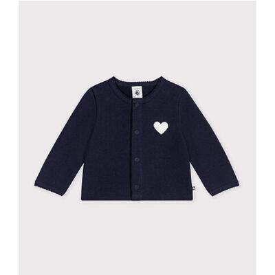 PETIT BATEAU Cardigan en coton avec badge cœur en bouclette PETIT BATEAU Cardigan en coton avec badge cœur en bouclette
