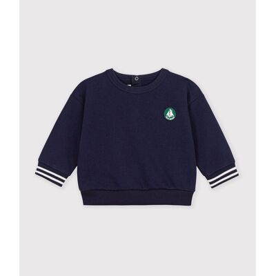 PETIT BATEAU Sweat col rond en coton, badge brodé poitrine PETIT BATEAU Sweat col rond en coton, badge brodé poitrine