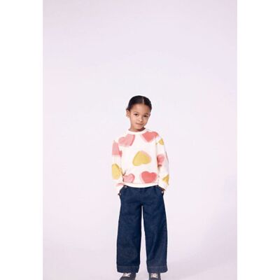 PETIT BATEAU Sweat en coton, imprimé coeurs PETIT BATEAU Sweat en coton, imprimé coeurs