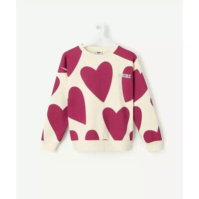 TAPE A L'OEIL Sweat col rond imprimé coeurs en molleton TAPE A L'OEIL Sweat col rond imprimé coeurs en molleton