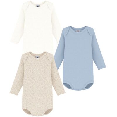 PETIT BATEAU Lot de 3 bodies manches longues en coton PETIT BATEAU Lot de 3 bodies manches longues en coton