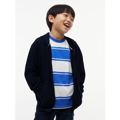 TOMMY HILFIGER Sweat zippé à capuche, avec écriture sur une manche, en molleton TOMMY HILFIGER Sweat zippé à capuche, avec écriture sur une manche, en molleton