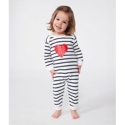 PETIT BATEAU Pyjama en coton ouverture sans pression cœur PETIT BATEAU Pyjama en coton ouverture sans pression cœur
