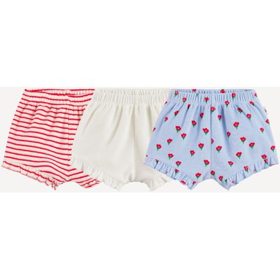 LA REDOUTE COLLECTIONS Lot de 3 shorts volantés en éponge, uni, rayé et imprimé fleurs LA REDOUTE COLLECTIONS Lot de 3 shorts volantés en éponge, uni, rayé et imprimé fleurs