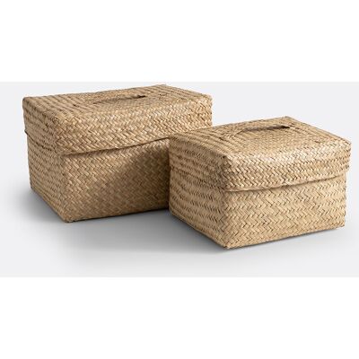LA REDOUTE INTERIEURS Lot de 2 paniers avec couvercle, Kotak LA REDOUTE INTERIEURS Lot de 2 paniers avec couvercle, Kotak