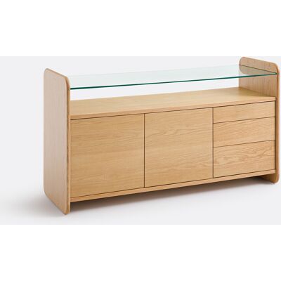 LA REDOUTE INTERIEURS Buffet en plaqué chêne, plateau en verre trempé, 2 portes et 3 tiroirs, ERICSON LA REDOUTE INTERIEURS Buffet en plaqué chêne, plateau en verre trempé, 2 portes et 3 tiroirs, ERICSON