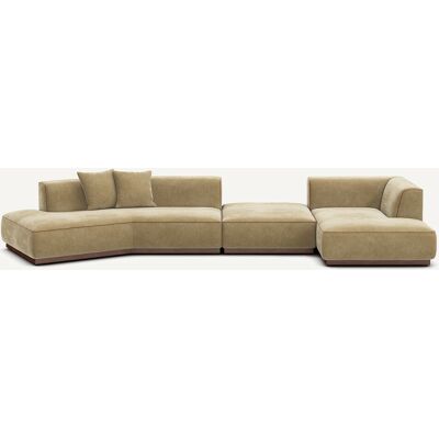 AM.PM Canapé d'angle droit ouvert avec repose pieds en velours stonewashed, JACOPO AM.PM Canapé d'angle droit ouvert avec repose pieds en velours stonewashed, JACOPO
