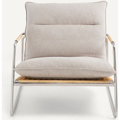 AM.PM Fauteuil en métal acier et rotin tressé, coussin en coton chiné, SVEN AM.PM Fauteuil en métal acier et rotin tressé, coussin en coton chiné, SVEN