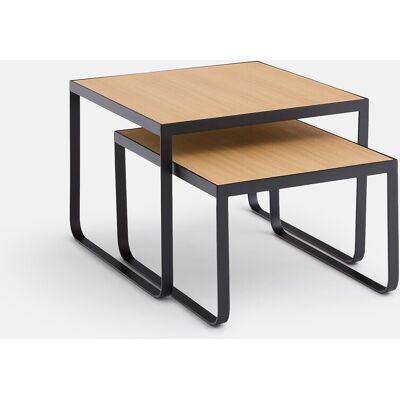 LA REDOUTE INTERIEURS Lot de 2 tables basses gigognes, en plaqué chêne et métal acier, BATHI LA REDOUTE INTERIEURS Lot de 2 tables basses gigognes, en plaqué chêne et métal acier, BATHI