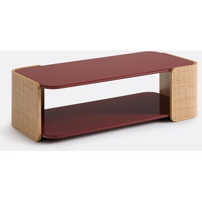 LA REDOUTE INTERIEURS Table basse en laque brillante bordeaux et cannage, double plateau, TALMA LA REDOUTE INTERIEURS Table basse en laque brillante bordeaux et cannage, double plateau, TALMA