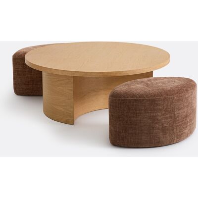 LA REDOUTE INTERIEURS Table basse ronde en placage chêne, et ses 2 poufs, JEN LA REDOUTE INTERIEURS Table basse ronde en placage chêne, et ses 2 poufs, JEN
