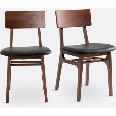 LA REDOUTE INTERIEURS Lot de 2 chaises noyer et cuir, Larsen LA REDOUTE INTERIEURS Lot de 2 chaises noyer et cuir, Larsen