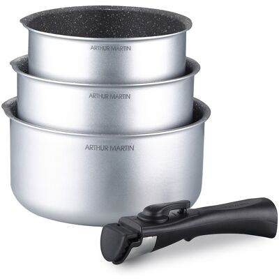 ARTHUR MARTIN 3 casseroles avec 1 poignée amovible ARTHUR MARTIN 3 casseroles avec 1 poignée amovible