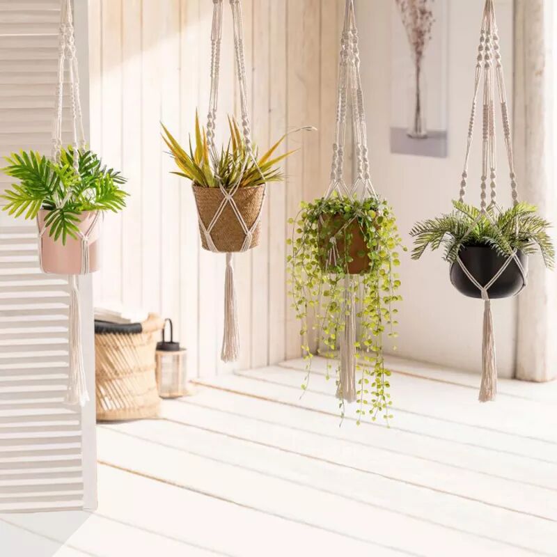 IDMarket Lot de 4 porte plantes bohème macramé