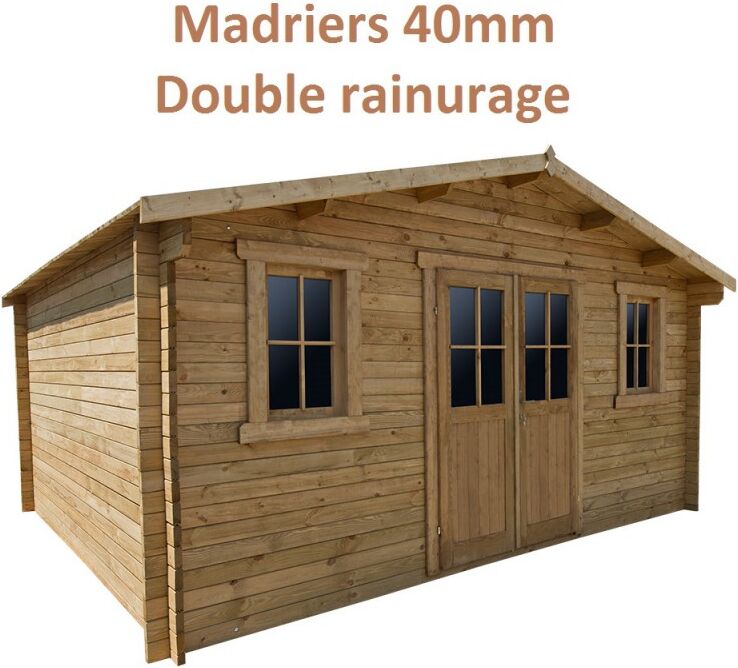 Gardy Shelter Abri en bois massif 19,8m² PLUS 40mm traité teinté marron Gardy Shelter