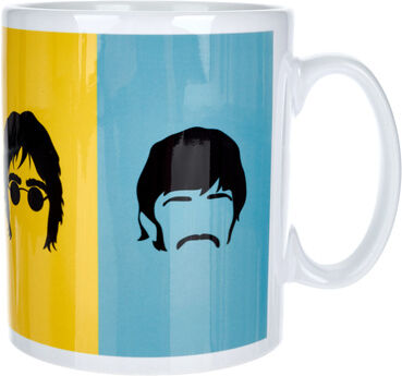 My World Beatles Blue And Yellow Mug Blue and yellow with the heads of the Beatles in black