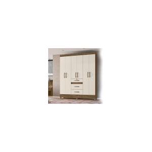 Guarda Roupa Casal 6 Portas 3 Gavetas Castanho Wood Baunilha Itatiba Moval