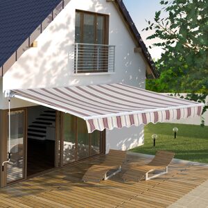Outsunny 10x8ft Manual Retractable Patio Awning Sun Shade Outdoor Deck Window Door Canopy Shelter, Red Stripe   Aosom Canada