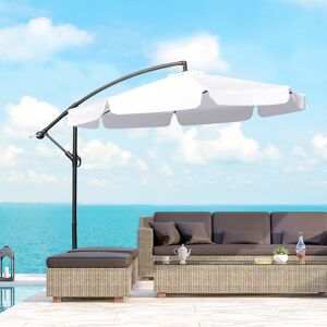 Outsunny 9FT Offset Hanging Patio Umbrella Cantilever Umbrella with Easy Tilt Adjustment, Cross Base and 8 Ribs, White   Aosom Canada