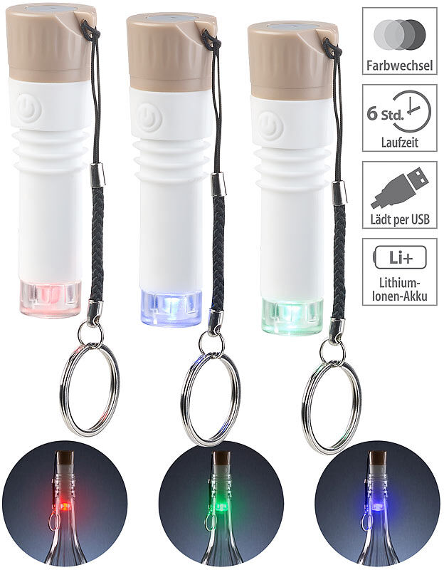 Lunartec 3er-Set LED-Weinflaschen-Lichter mit RGB-Farbwechsel, per USB ladbar