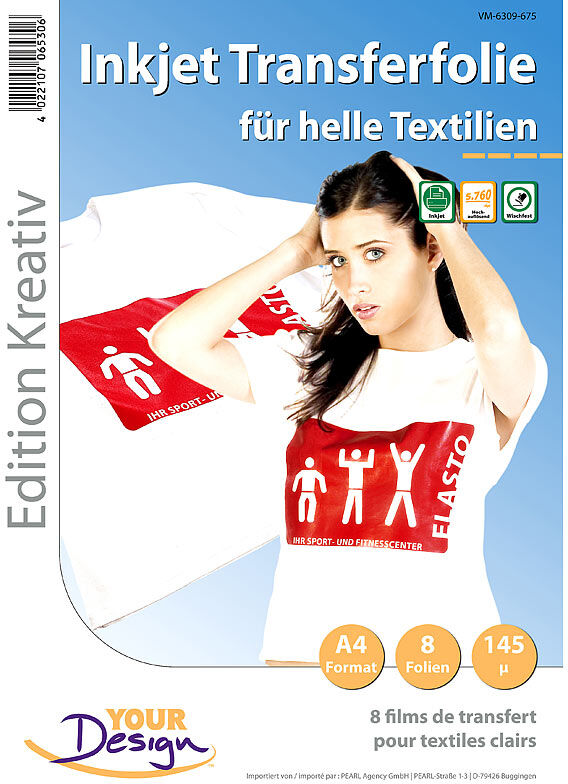 Your Design 8 T-Shirt Transferfolien für weiße Textilien A4 Inkjet