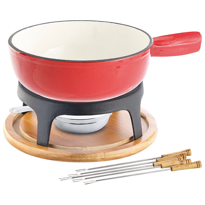 Rosenstein & Söhne Käsefondue-Set aus emailliertem Gusseisen, Ø24 cm