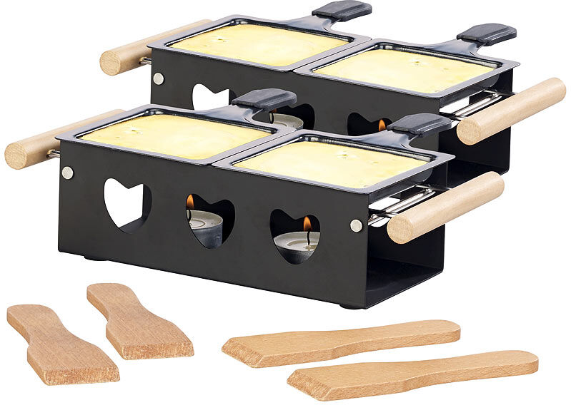 Rosenstein & Söhne 2er-Set Teelicht-Raclette für 2 Personen, mit Schabern und Teelichtern