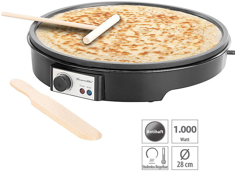 Rosenstein & Söhne Elektrischer XL-Crêpes-Maker mit Temperaturregler, 1.000 Watt, Ø 28cm