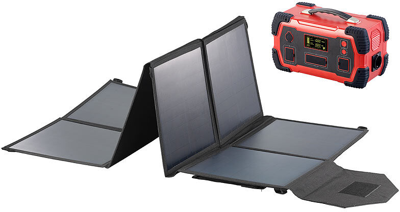 revolt Powerbank & Solar-Konverter mit faltbarem 100-Watt-Solarpanel, 216Ah