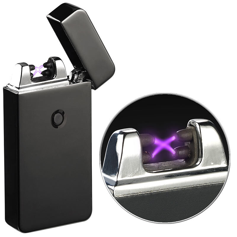 Pearl Elektronisches Feuerzeug mit doppeltem Lichtbogen, Akku, USB, schwarz