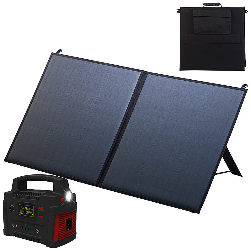 revolt Powerbank & Solar-Konverter mit mobilem 110-Watt-Solarpanel, 114 Ah