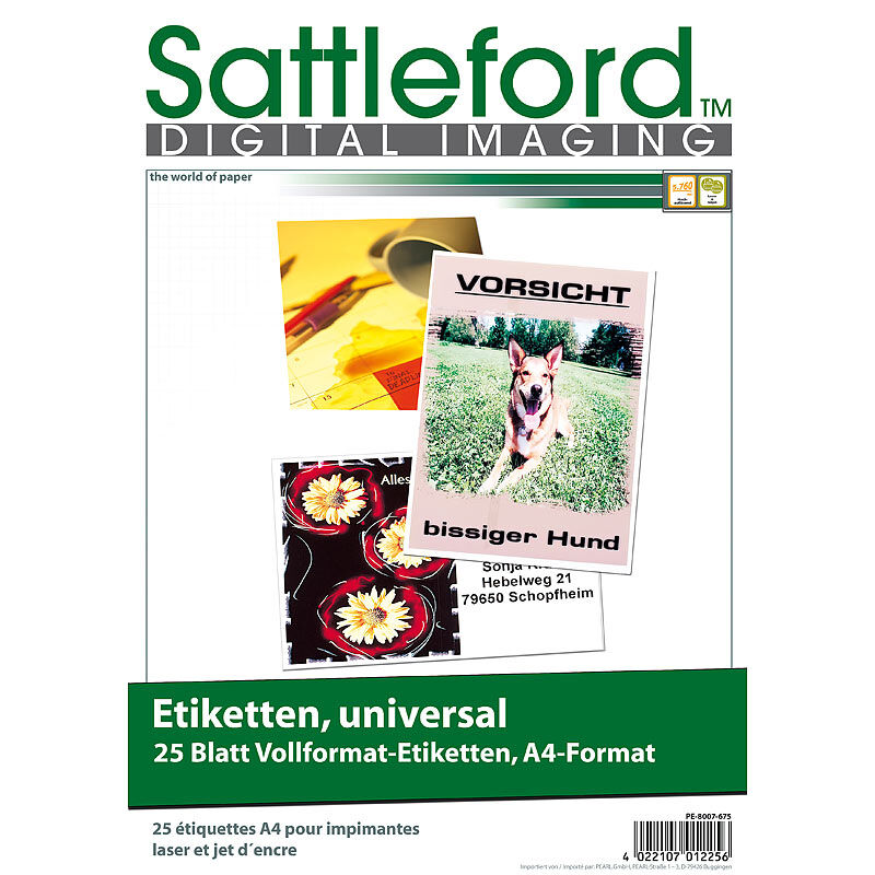 Sattleford 25 Etiketten A4 210x297 mm für Laser/Inkjet