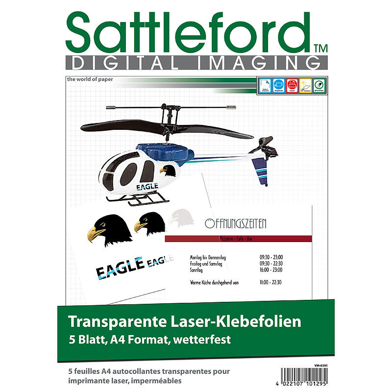 Sattleford 5 Klebefolien A4 für Laserdrucker transparent